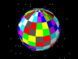 Screenshot of a 3D sphere rendered by BBC BASIC