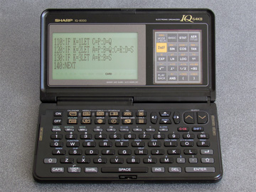 Photo of an IQ-8000 editing a program in 30x4 text mode