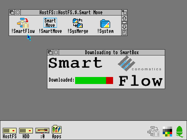 Screenshot of SmartFlow RISC OS application downloading to the SmartBox