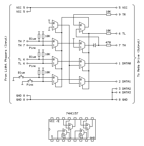 Circuit diagram for Sega Light Phaser to Konami Justifier adaptor
