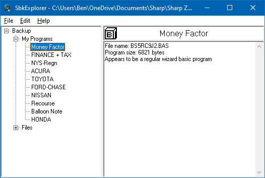 Screenshot of SbkExplorer